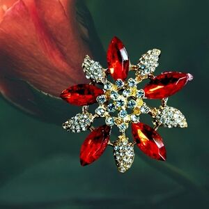 Cherry Rhinestone Snowflake Brooch